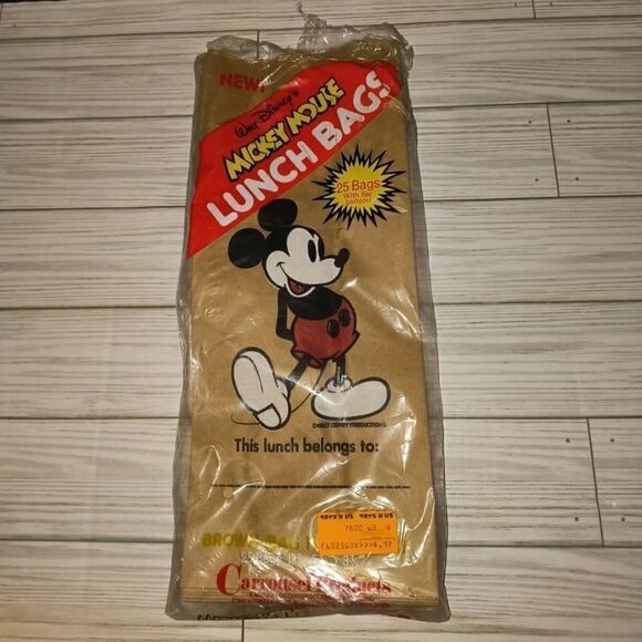Walt Disney's Vintage Mickey Mouse Lunch Bags Brown Flat Bottom Open Packaging - Picture 1 of 9
